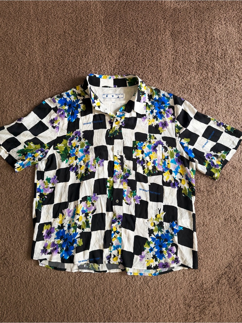 Off White Floral Checked Shirt Medium White Black Virgil Abloh